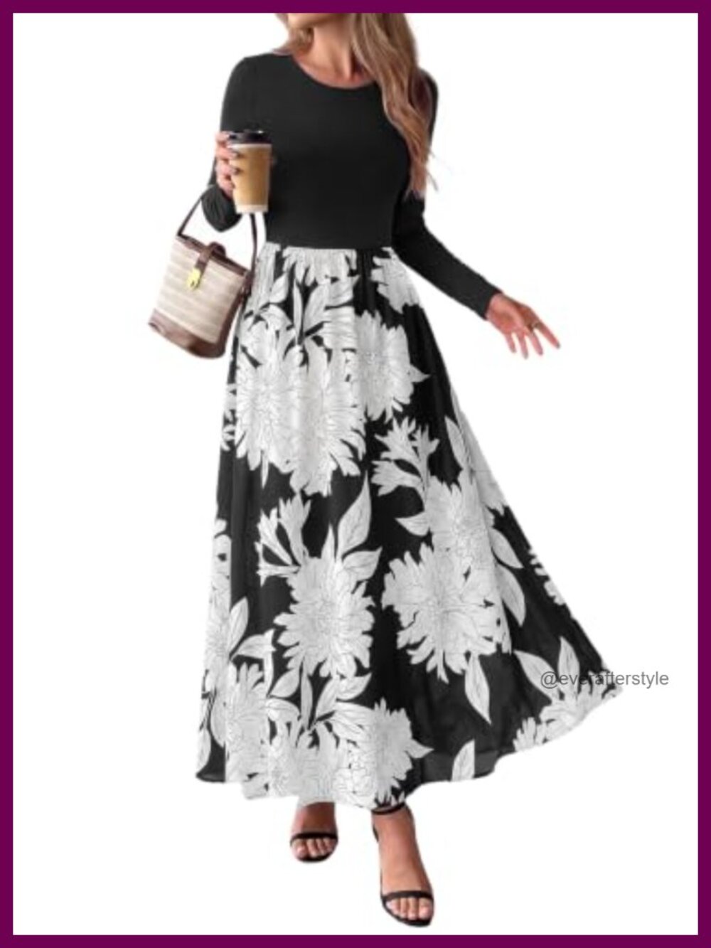 Women's Long Sleeve Floral Boho Maxi Dress Flowy A-Line with Pockets
